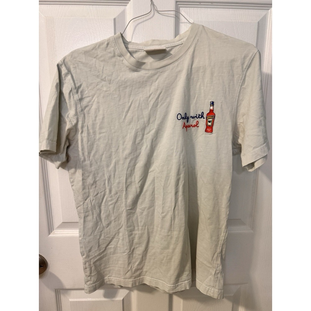 Mc2 Saint Barth Aperol Spritz Men's Tshirt Embroidered SS Sz M Off White